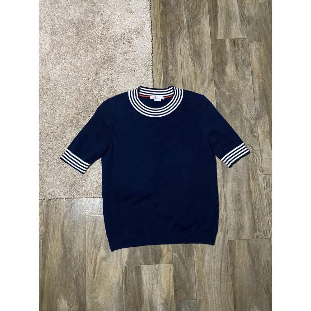 Boden Navy Striped Trim Short Sleeve Top Size Small